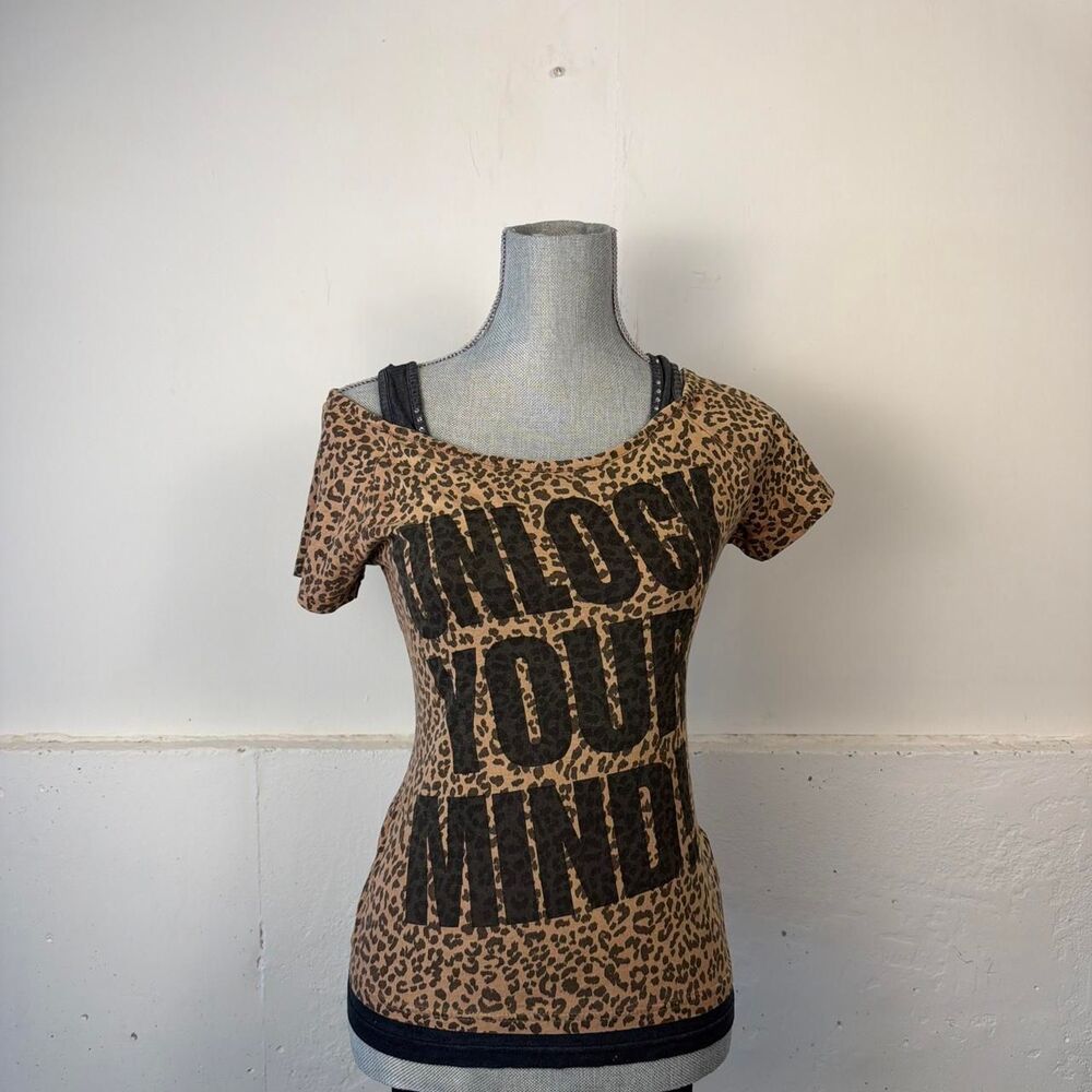 INSANE Japanese Fashion Leopard print graphic tee with "Unlock Your Mind" text